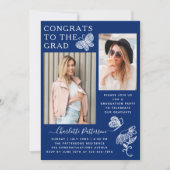 Moderne Blue Butterfly Foto Graduation Party Einladung (Vorderseite)