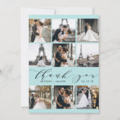 Moderne Blue Calligraphy 9 Foto Collage Dankeskarte (Vorderseite)