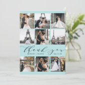 Moderne Blue Calligraphy 9 Foto Collage Dankeskarte (Stehend Vorderseite)