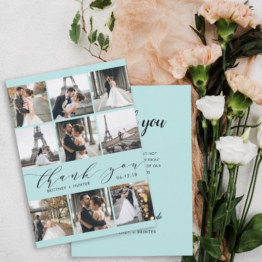 Moderne Blue Calligraphy 9 Foto Collage Dankeskarte