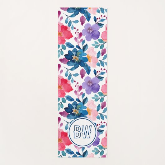 Moderne Blue Calligraphy Script-Initialen der Mari Yogamatte (Vorderseite)