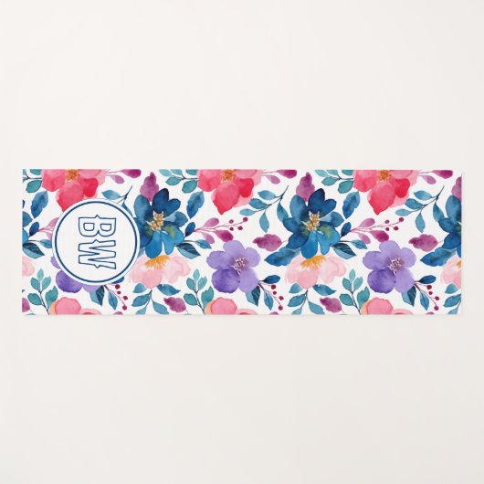 Moderne Blue Calligraphy Script-Initialen der Mari Yogamatte (Vorderseite (Horizontal))