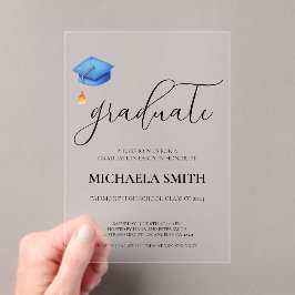 Moderne Blue Cap High School Foto Graduation Party Acryleinladungen