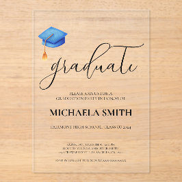 Moderne Blue Cap High School Foto Graduation Party Acryleinladungen