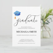 Moderne Blue Cap High School Foto Graduation Party Einladung (Stehend Vorderseite)