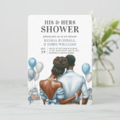 Moderne Blue Couples Dusche Brautparty Einladung (Stehend Vorderseite)