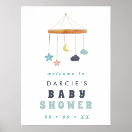 Moderne Blue Crib Mobile Blue Baby Dusche Willkomm Poster