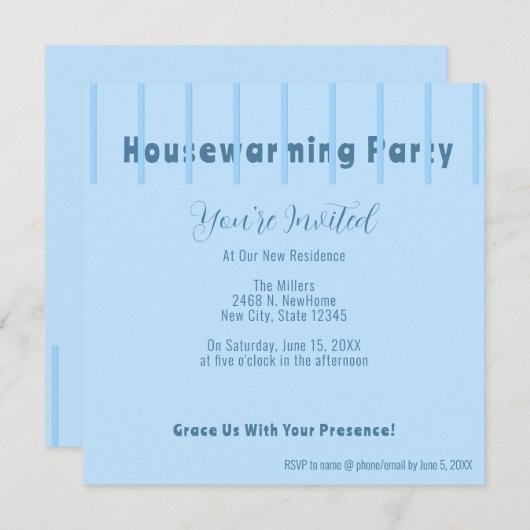 Moderne Blue Fence Housewarming Party Einladung (Vorne/Hinten)