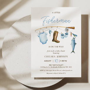 Moderne Blue Fisherman Fishing Themed Baby Dusche Einladung