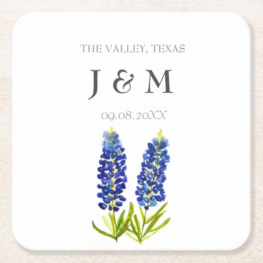 Moderne Blue Floral Bluebonnet Custom Wedding Rechteckiger Pappuntersetzer (Vorderseite)