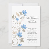 Moderne Blue Floral Boy Baby Dusche Einladung (Vorderseite)