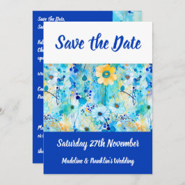Moderne Blue Floral Print Wedding rettet das Datum Save The Date
