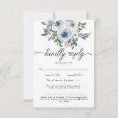 Moderne Blue Floral QR Code Wedding RSVP Card Karte (Vorderseite)