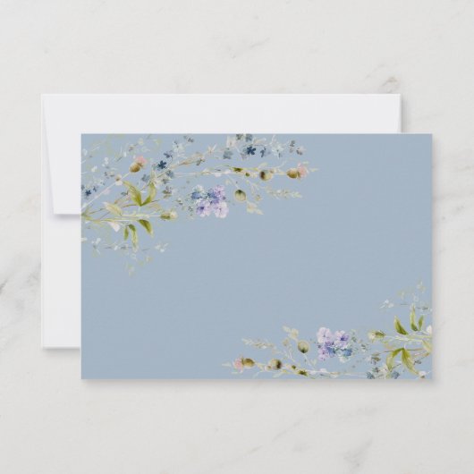 Moderne Blue Floral Wedding RSVP Card (Rückseite)