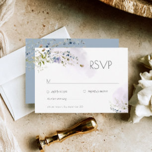 Moderne Blue Floral Wedding RSVP Card Karte