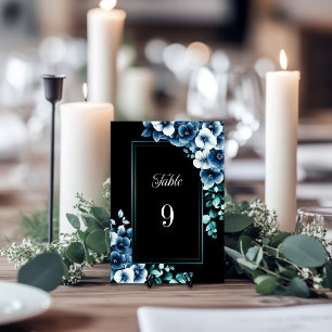 Moderne Blue Floral Wedding Tischnummer
