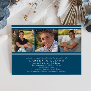 Moderne Blue Foto Collage Graduation Party Einladung