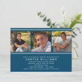 Moderne Blue Foto Collage Graduation Party Einladung (Stehend Vorderseite)