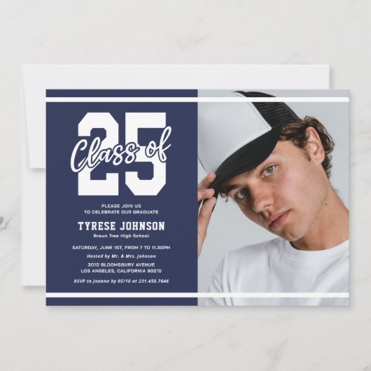 Moderne Blue Foto Graduation Party Einladung (Vorderseite)