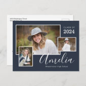 Moderne Blue Foto Graduation Party Postkarte (Vorne/Hinten)