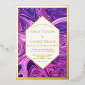 Moderne Blue Galaxy Abstrakt Stylish Wedding Gold Folieneinladung (Vorderseite)