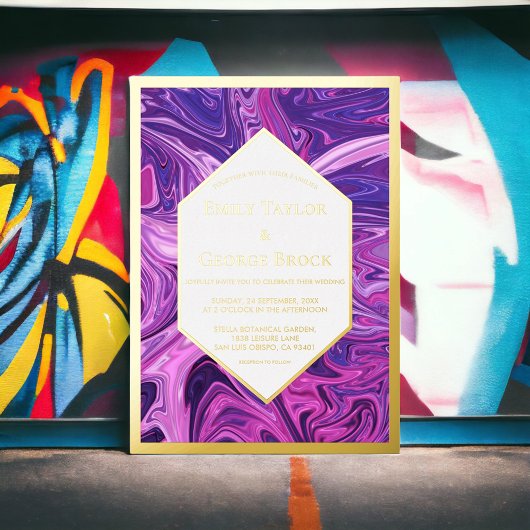 Moderne Blue Galaxy Abstrakt Stylish Wedding Gold Folieneinladung