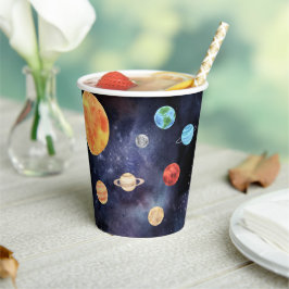 Moderne Blue Galaxy Planets Space Pappbecher