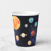 Moderne Blue Galaxy Planets Space Pappbecher (Rückseite)