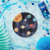Moderne Blue Galaxy Planets Space Pappteller (Party)
