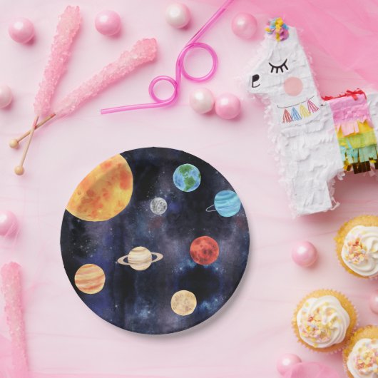 Moderne Blue Galaxy Planets Space Pappteller (Party)