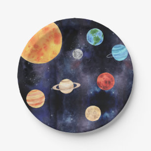 Moderne Blue Galaxy Planets Space Pappteller