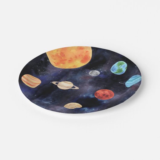 Moderne Blue Galaxy Planets Space Pappteller (Schrägansicht)