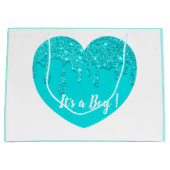 Moderne Blue Glitzer Heart Baby Dusche Es ist ein Große Geschenktüte (Vorderseite)