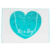 Moderne Blue Glitzer Heart Baby Dusche Es ist ein Große Geschenktüte (Rückseite)