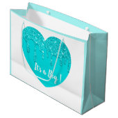 Moderne Blue Glitzer Heart Baby Dusche Es ist ein Große Geschenktüte (Vorderseite Schrägansicht)