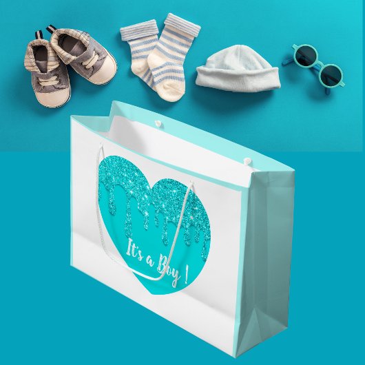Moderne Blue Glitzer Heart Baby Dusche Es ist ein Große Geschenktüte
