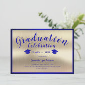 Moderne Blue Gold Abschluss Class 2024 Einladung (Stehend Vorderseite)