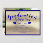 Moderne Blue Gold Abschluss Class 2024 Einladung (Vorne/Hinten)