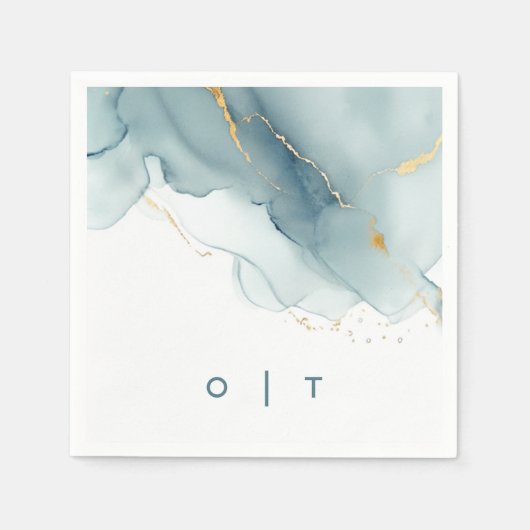 Moderne Blue Gold Aquamarin Monogram Beach Wedding Serviette (Vorderseite)