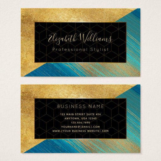Moderne Blue Gold Color Block Business Cards (Vorne & Hinten)