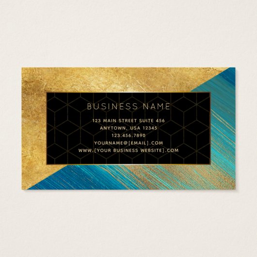 Moderne Blue Gold Color Block Business Cards (Rückseite)
