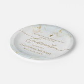 Moderne Blue-Gold-Cross-Boy-Bestätigung Pappteller (Schrägansicht)