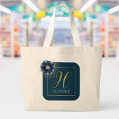 Moderne Blue Gold Floral Name und Monogram Totbeut Jumbo Stoffbeutel