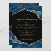 Moderne Blue Gold Foil Agate Wasserfarbenhochzeit Einladung (Vorne/Hinten)