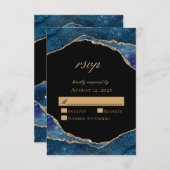 Moderne Blue Gold Foil Agate Wedding RSVP Karte (Vorne/Hinten)