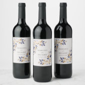 Moderne Blue Gold Greenery Personalisiert Wedding Weinetikett (Flaschen)