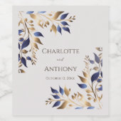 Moderne Blue Gold Greenery Personalisiert Wedding Weinetikett (Einzelnes Label)