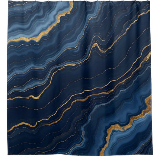 Moderne Blue Gold Marmor Collection Duschvorhang (Vorderseite)