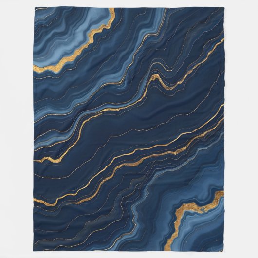 Moderne Blue Gold Marmor Collection Fleecedecke (Vorderseite)