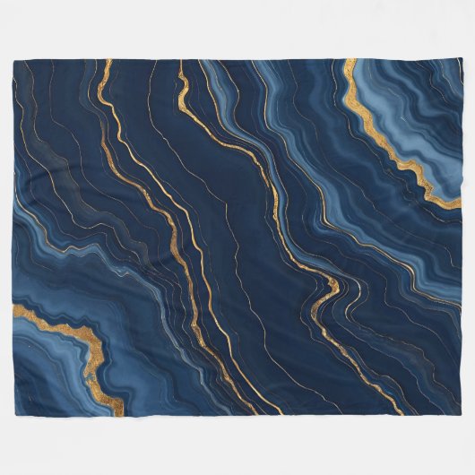 Moderne Blue Gold Marmor Collection Fleecedecke (Vorderseite (Horizontal))